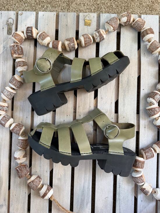 Fly London Shoes - Fly London EMME511FLY Green Strappy Buckle Strap Heel Sandal
